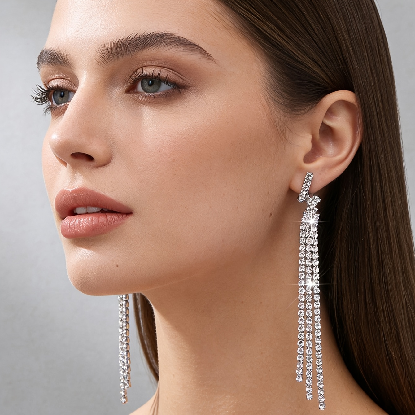 Women's Rhinestone Wing and Tassel Earrings